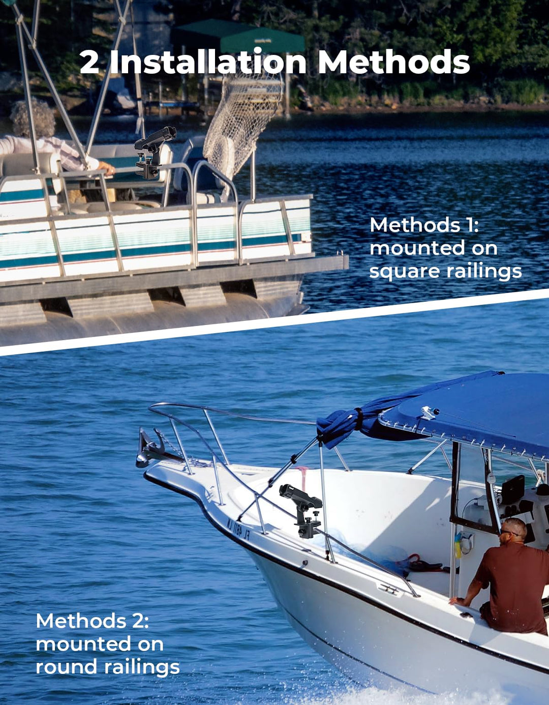 Adjustable Fishing Rod Holder for Boat, Kayak, pontoon boat with 3 Mount