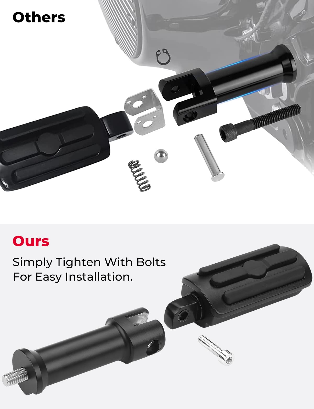 Passenger Foot Pegs with Support Mounting Kit for Softail - Kemimoto