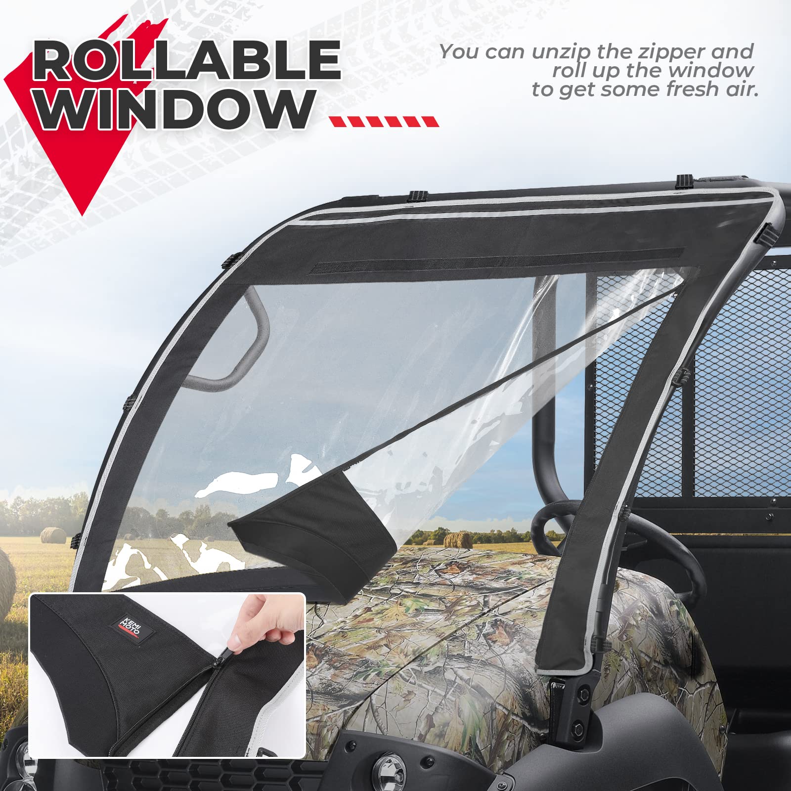 Fabric Front Windshield for Kawasaki Mule 610 600 SX 600 - Kemimoto