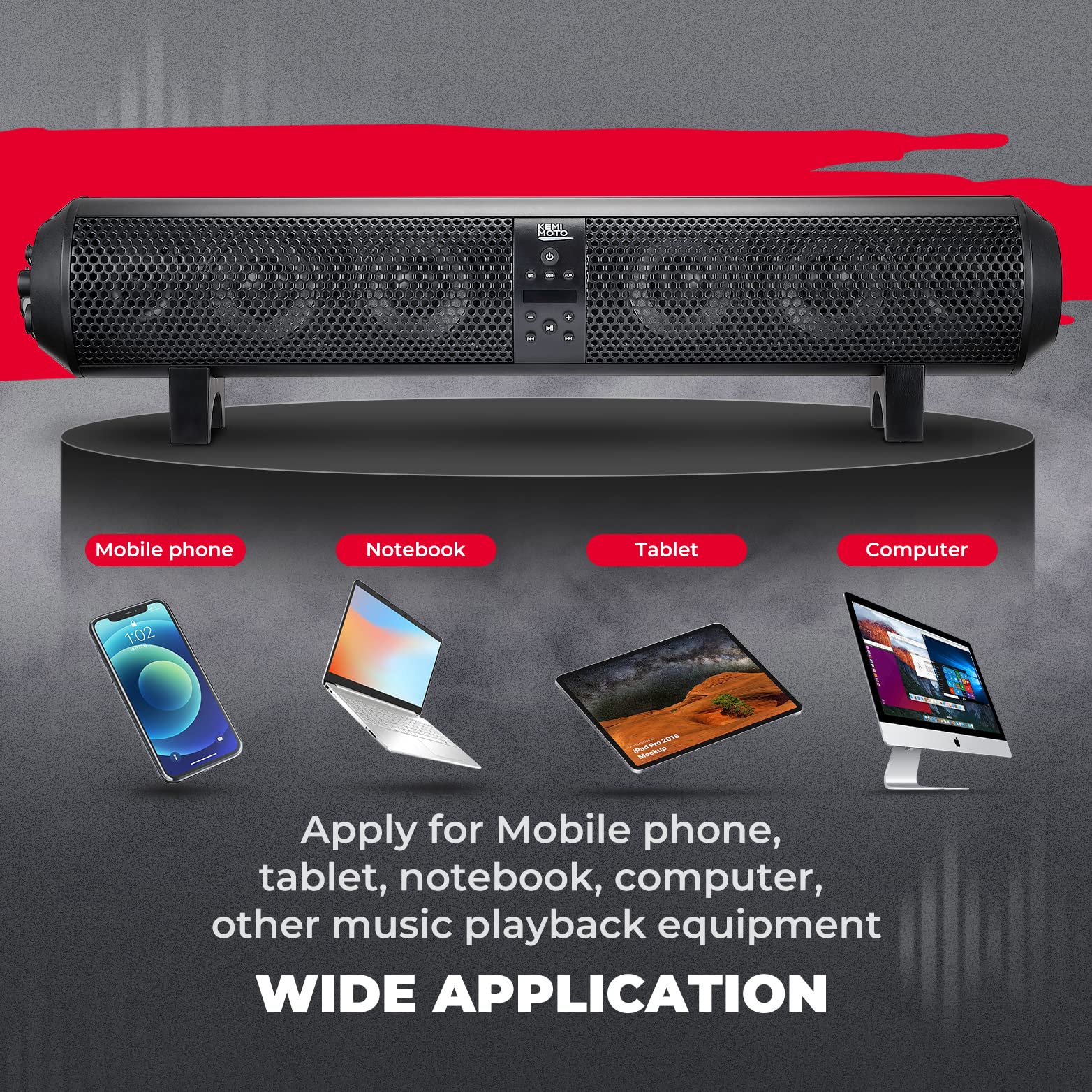 6 Speaker UTV Bluetooth Sound Bar, 28 Inches Wide, IPX5 Waterproof, Adapt to 1.56