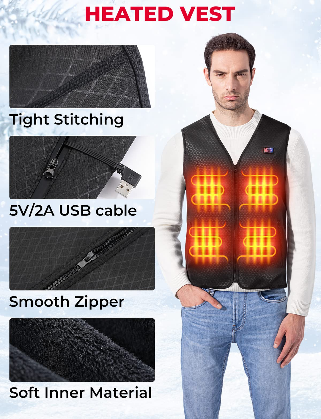 Winter Heated Vest & 12V Rechargeable Battery - Kemimoto