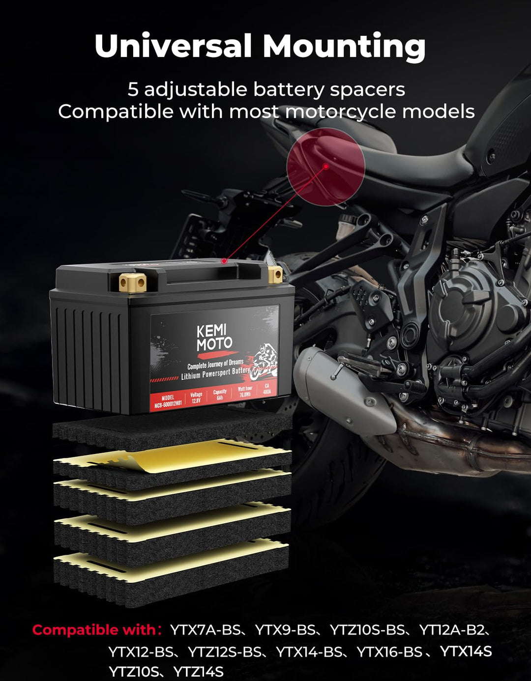 YTX14-BS and YTX12-BS Lithium Motorcycle Battery