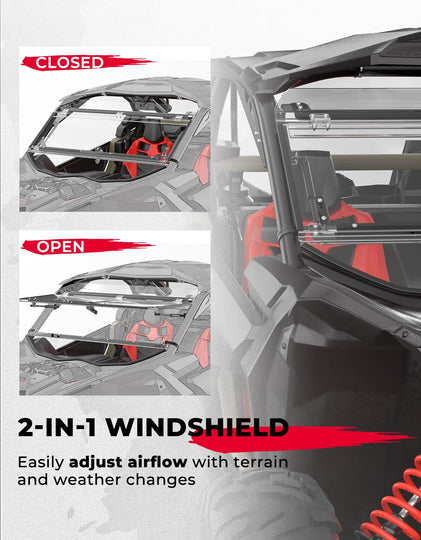 Upgraded Flip Windshield for Can Am Maverick X3/ X3 Max - Kemimoto