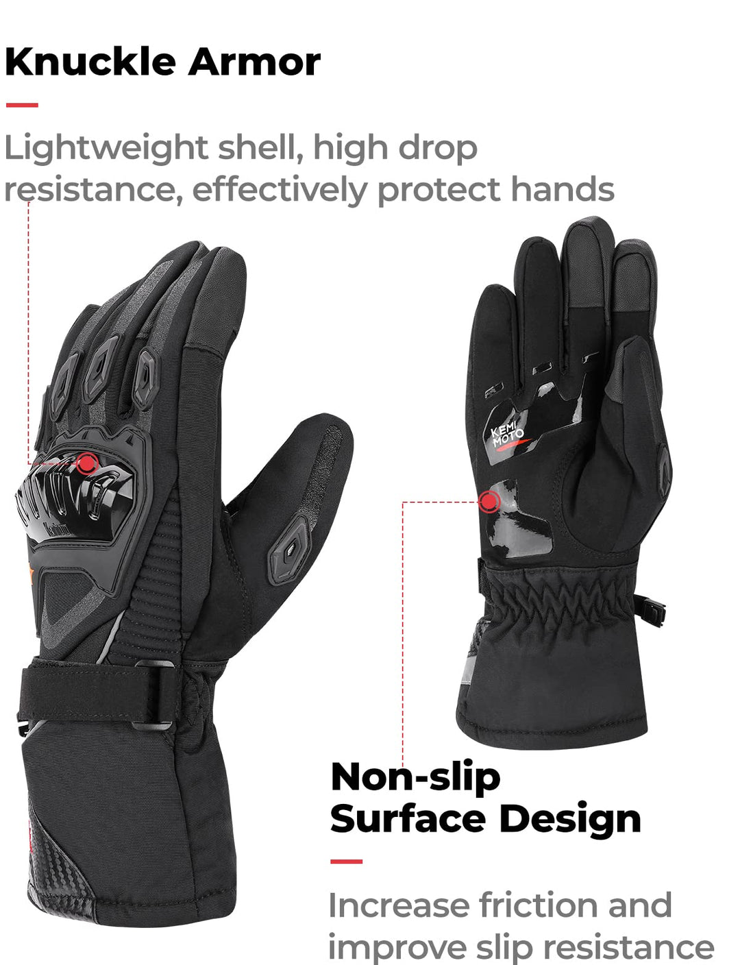 Winter Motorcycle Gloves, Rainproof Riding Gloves with Touchscreen - Kemimoto