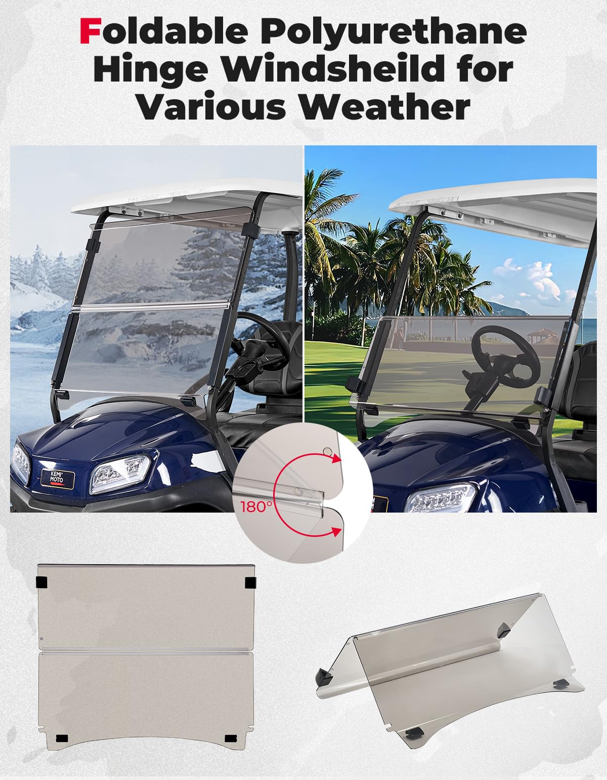 Foldable Golf Cart Windshield for Club Car Precedent Gas/Electric (04-Up) - Kemimoto