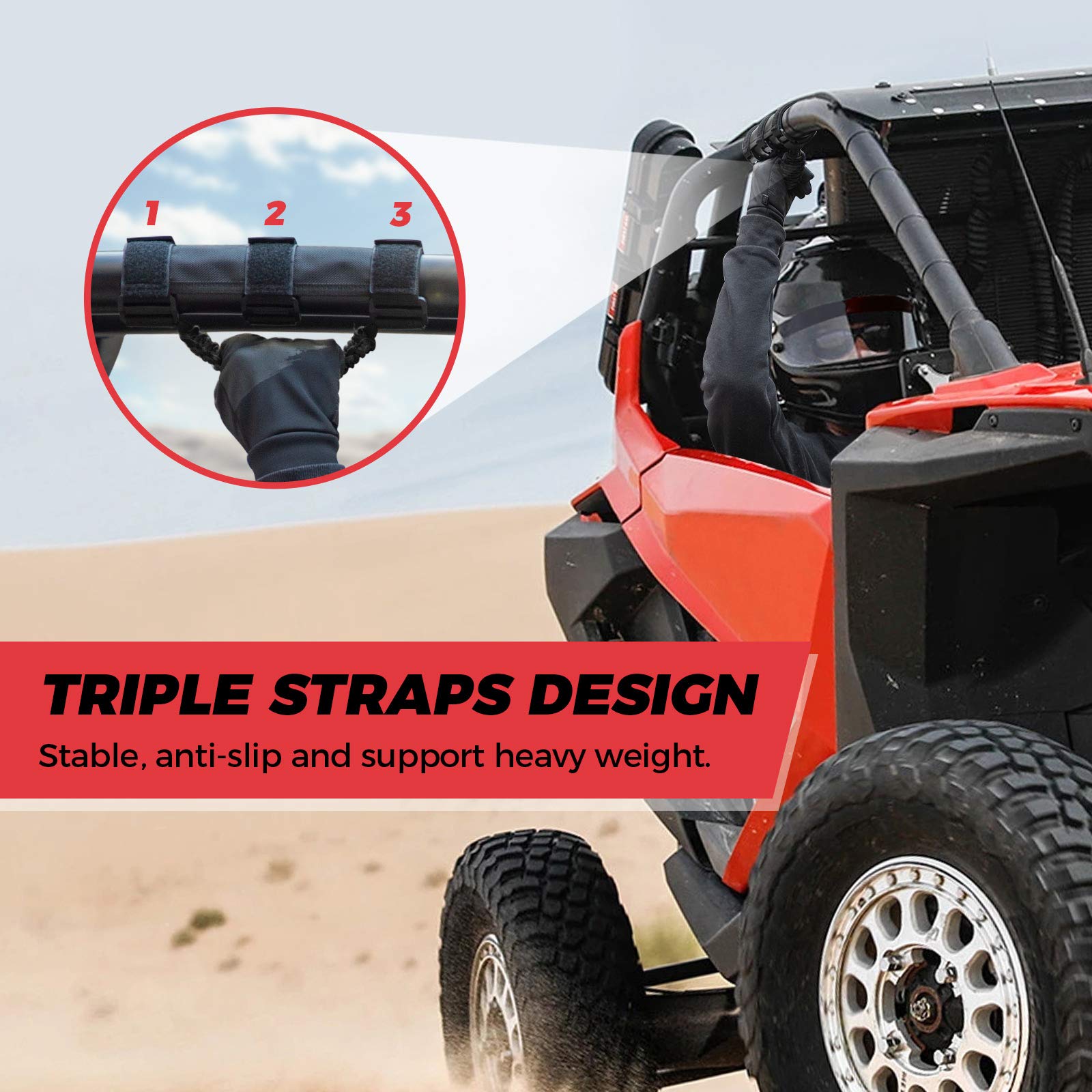 UTV Universal Heavy Duty Grips, Grab Handle Fit 1.5-2” Roll Bar - Kemimoto