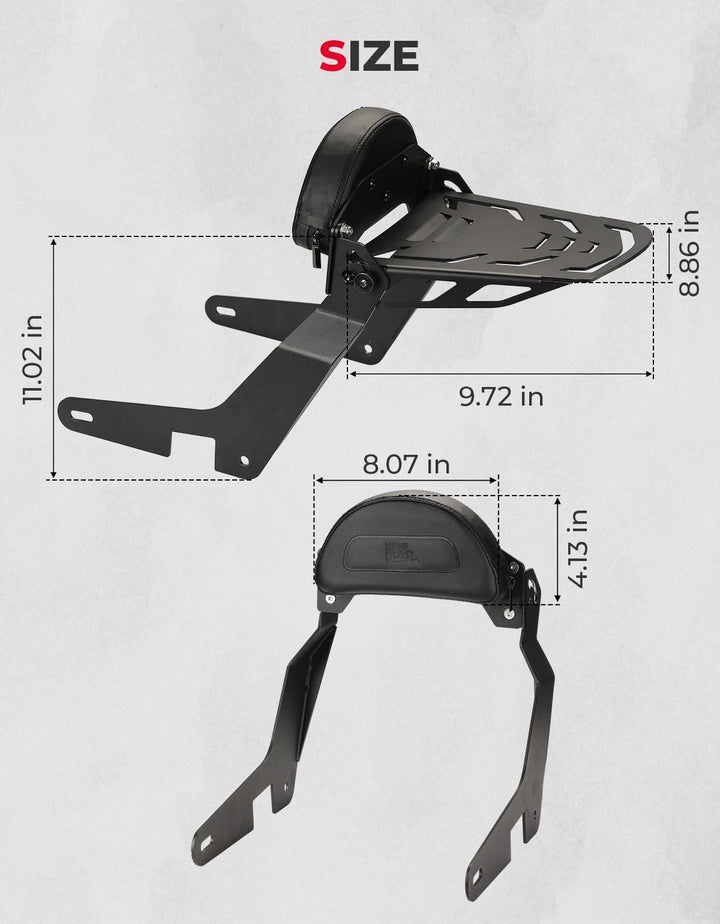 Passenger Backrest Sissy Bar with Luggage Rack and Docking Hardware Kits - Kemimoto