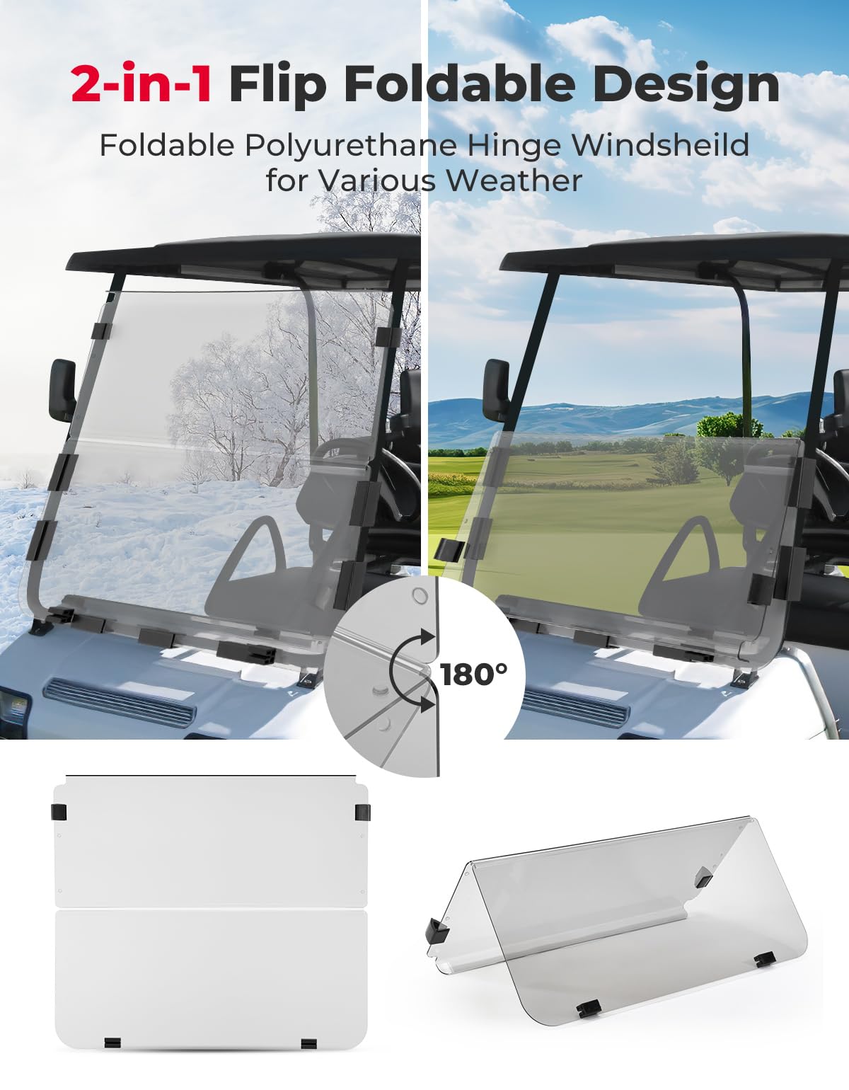 Foldable Windshield for Club Car DS (1982-2000) - Kemimoto