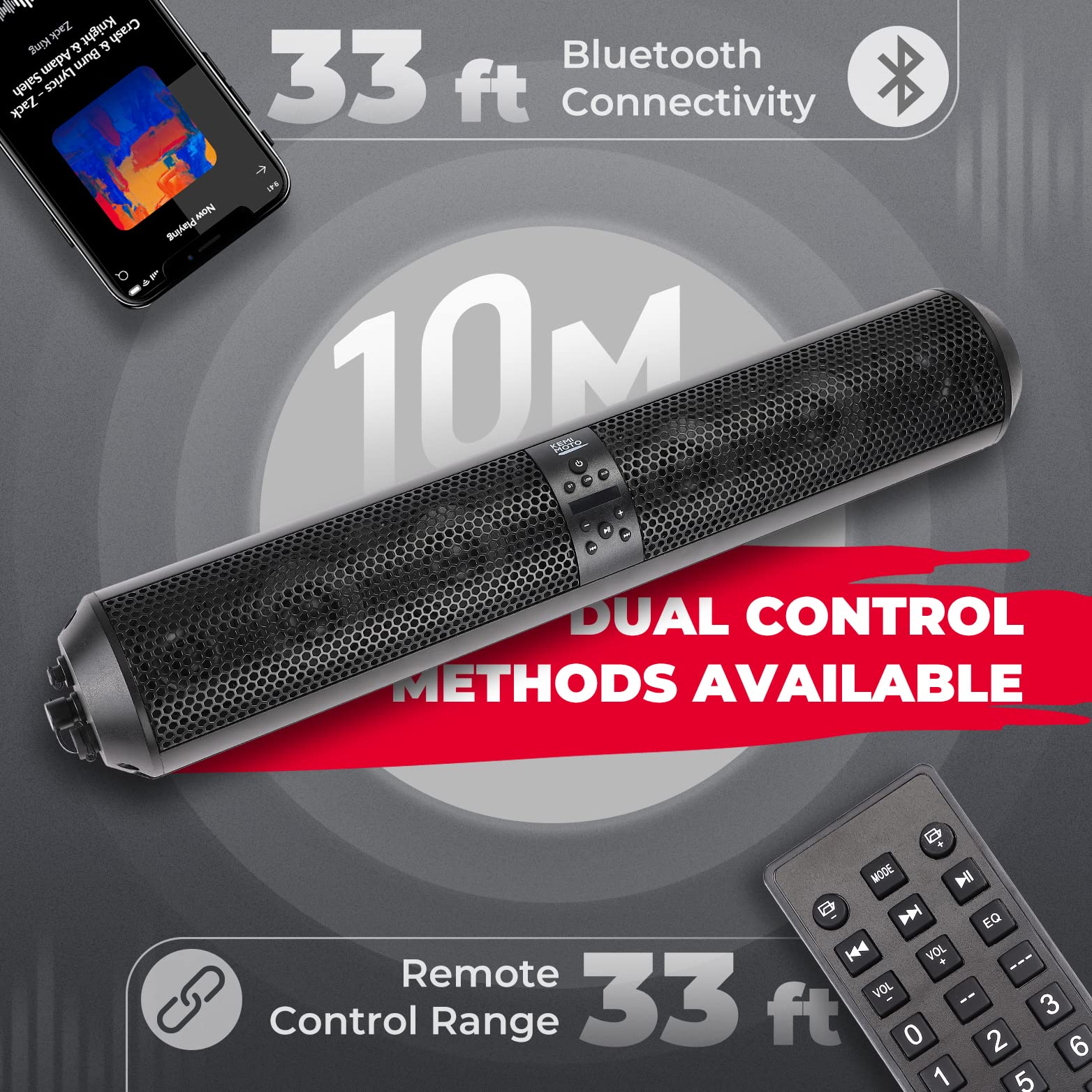 6 Speaker UTV Bluetooth Sound Bar, 28 Inches Wide, IPX5 Waterproof, Adapt to 1.56