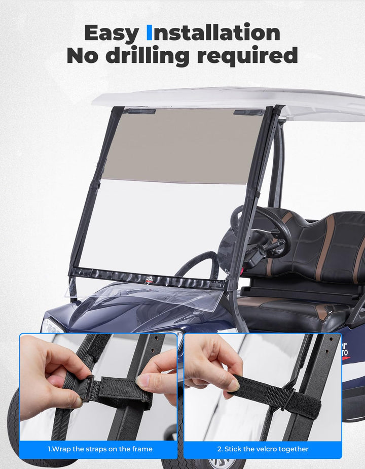 PVC Foldable Design & Tinted Half Windshield for Club Car DS, Tempo, Precedent - Kemimoto