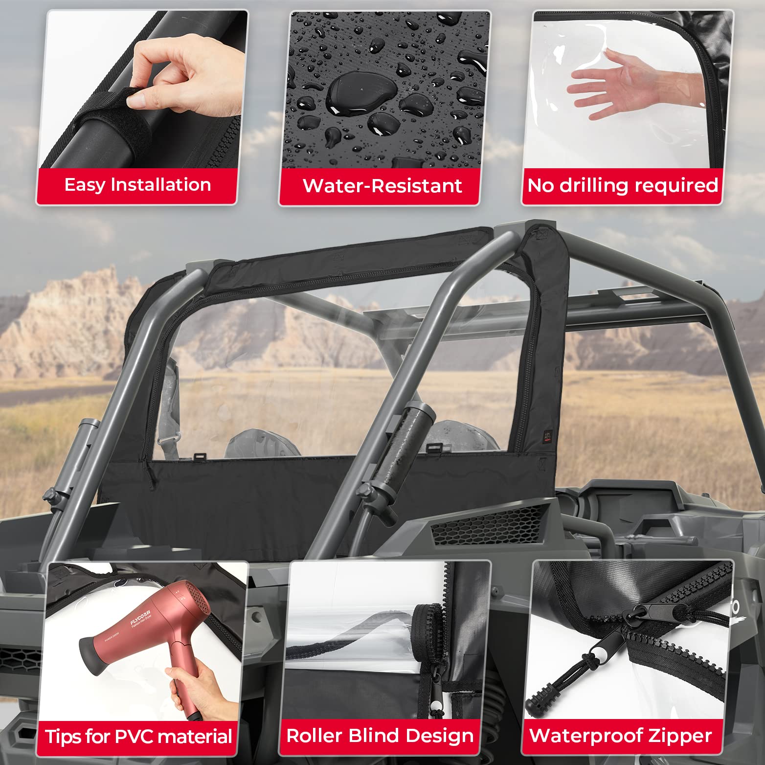 Clear Full Rear Windshield Compatible with Polaris RZR XP - Kemimoto