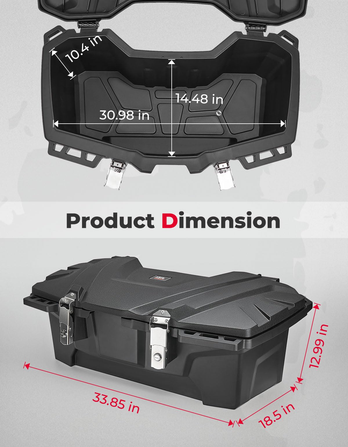 100L ATV Rear Storage Box fit 0.75-1'' Tubular Racks for Polaris Yamaha Grizzly Can-Am - Kemimoto