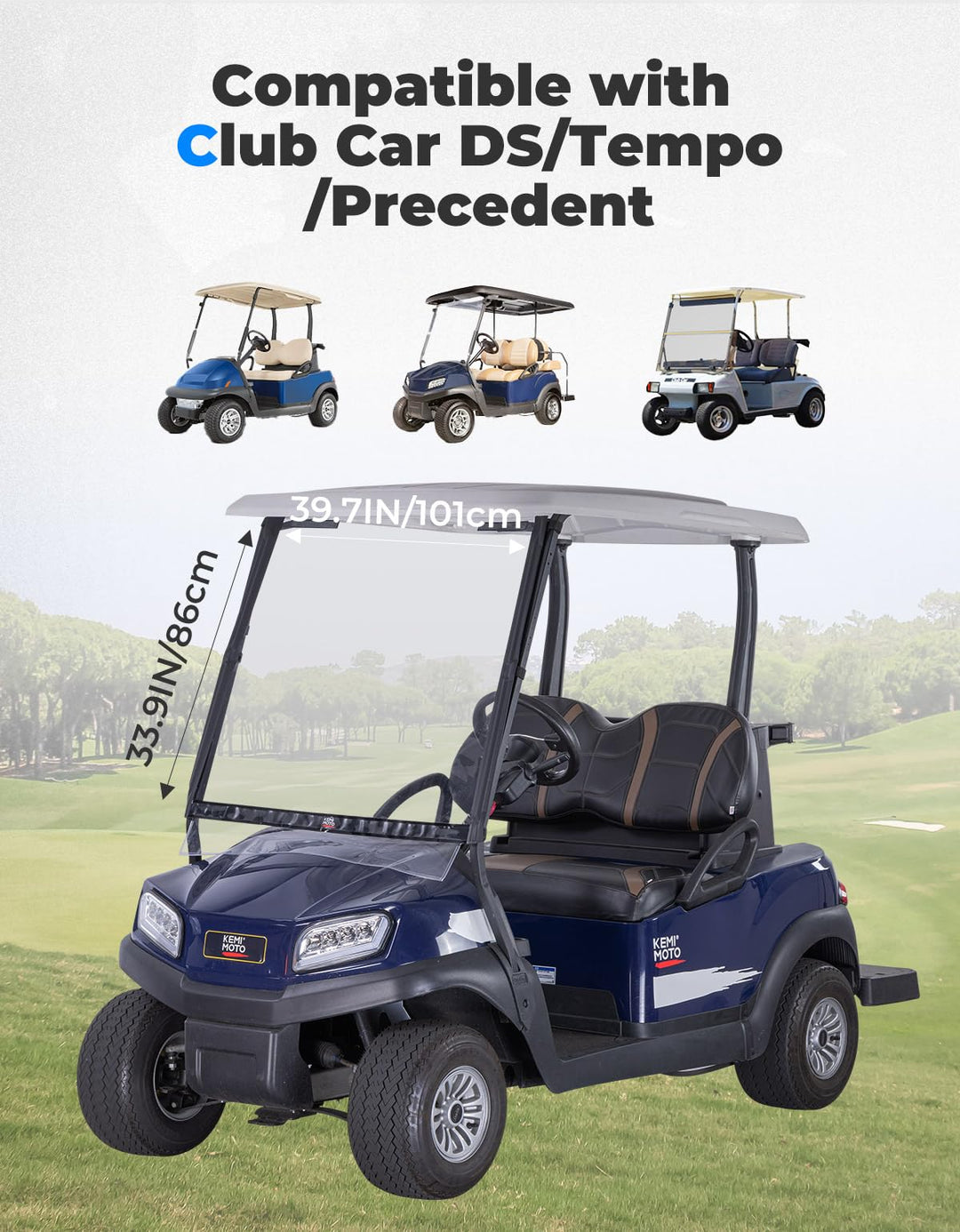 PVC Foldable Design & Tinted Half Windshield for Club Car DS, Tempo, Precedent - Kemimoto