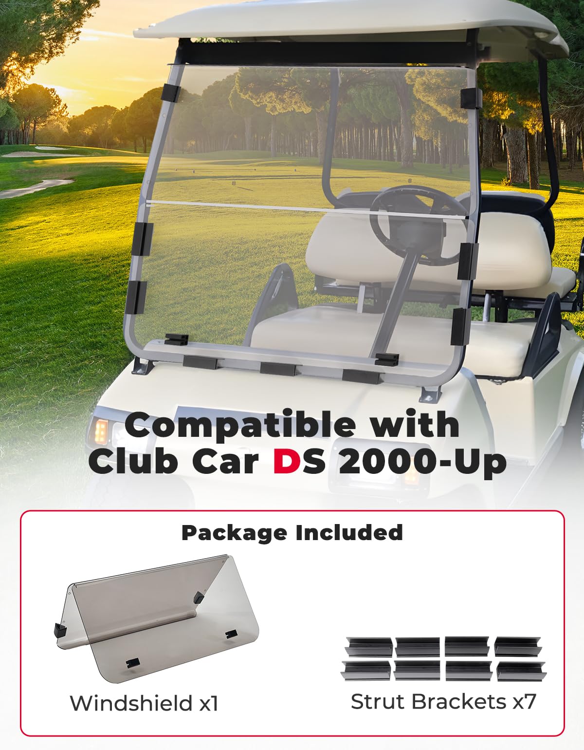 Foldable Windshield for Club Car DS (2000-Up) - Kemimoto