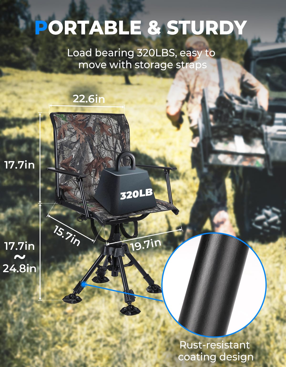 Camo 360 Degree Silent Swivel Blind Hunting Chair - Kemimoto