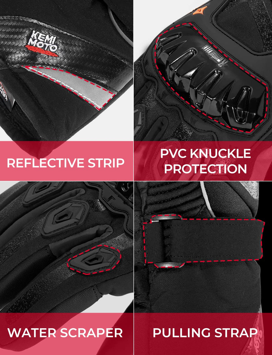 Winter Motorcycle Gloves, Rainproof Riding Gloves with Touchscreen - Kemimoto