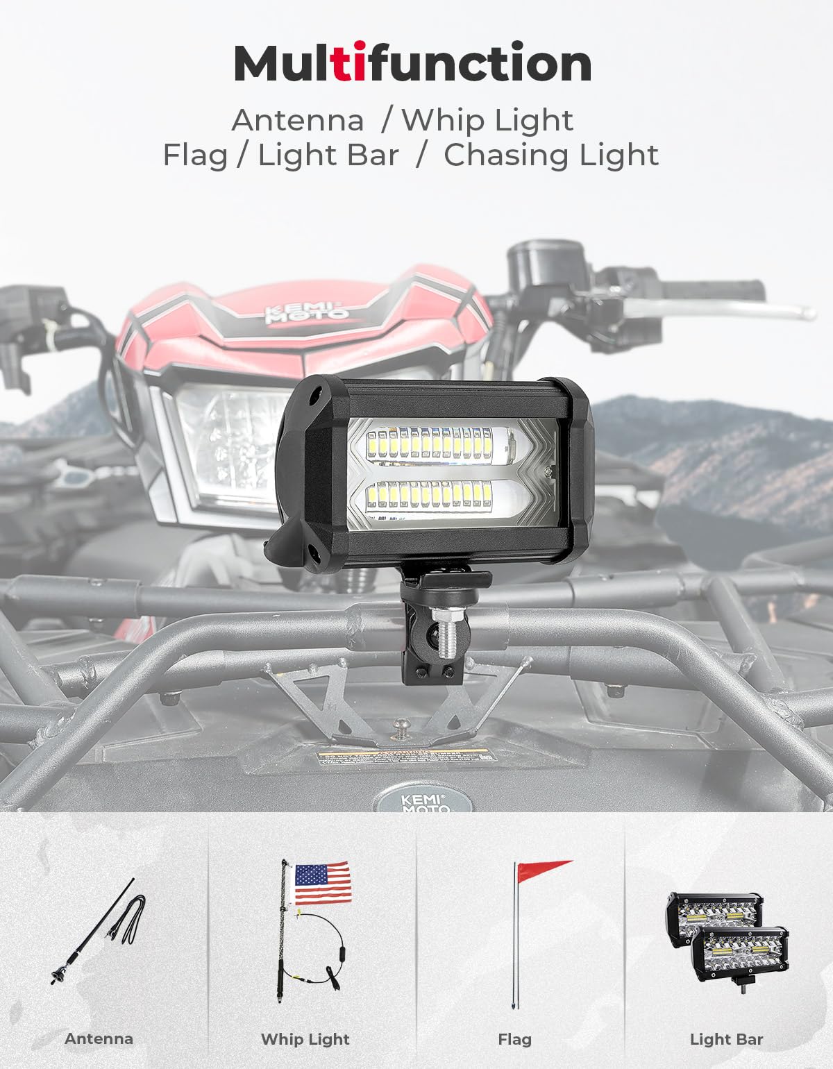 ATV Whip Light / Flag Mounting Bracket for 7/8