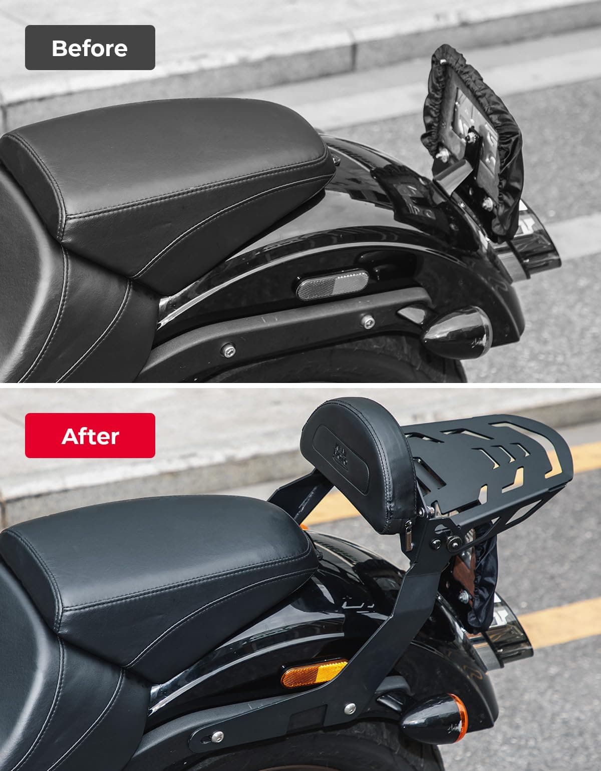 Passenger Backrest Sissy Bar with Luggage Rack and Docking Hardware Kits - Kemimoto