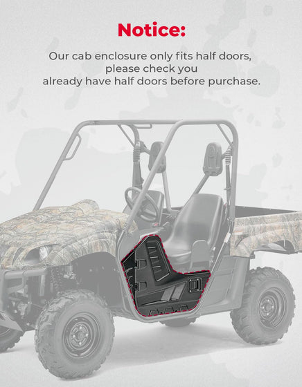 UTV Cab Enclosure Heavy-Duty 900D for Yamaha Rhino with Half Doors