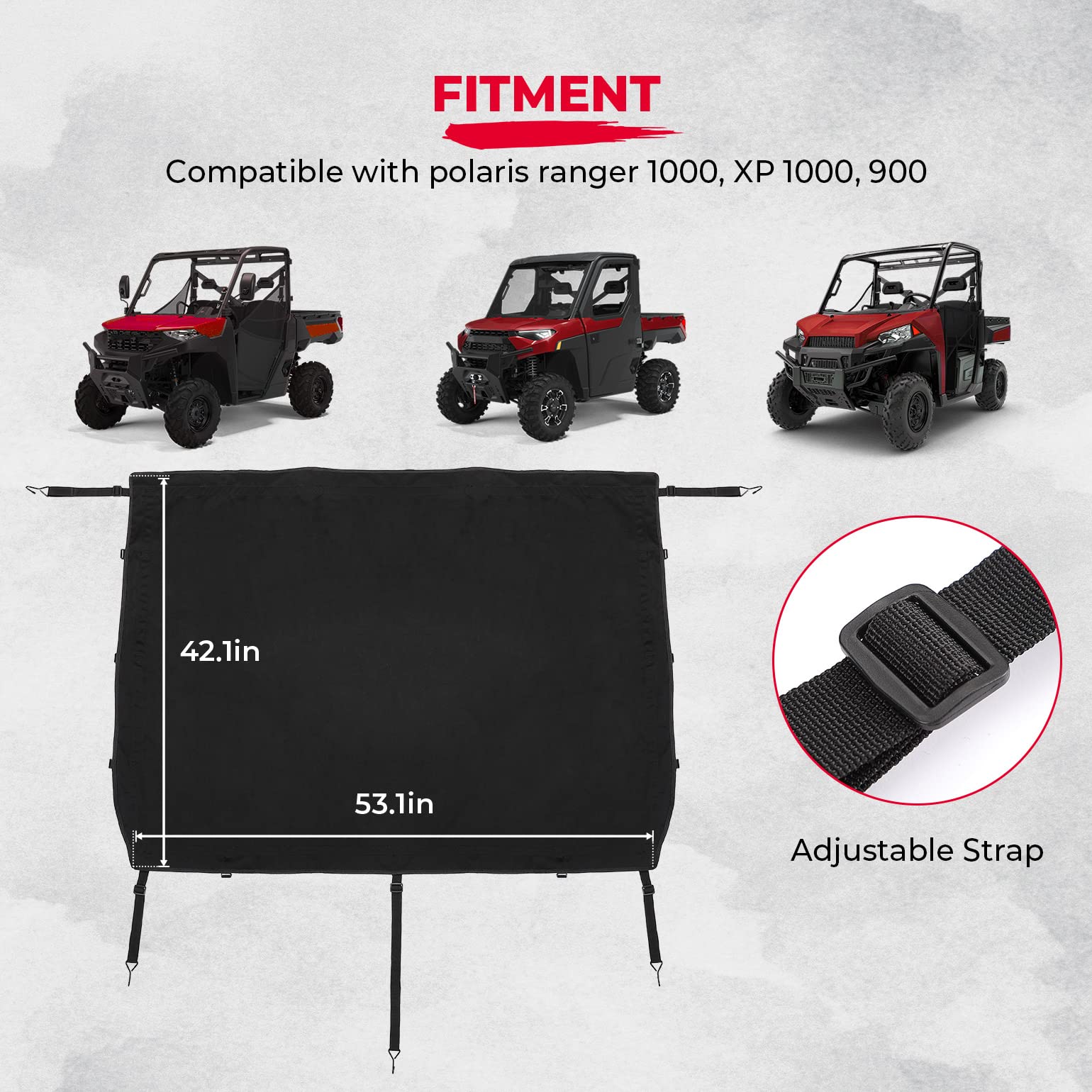 UTV Cargo Bed Cover Fit Polaris Ranger XP 1000 / Crew - Kemimoto