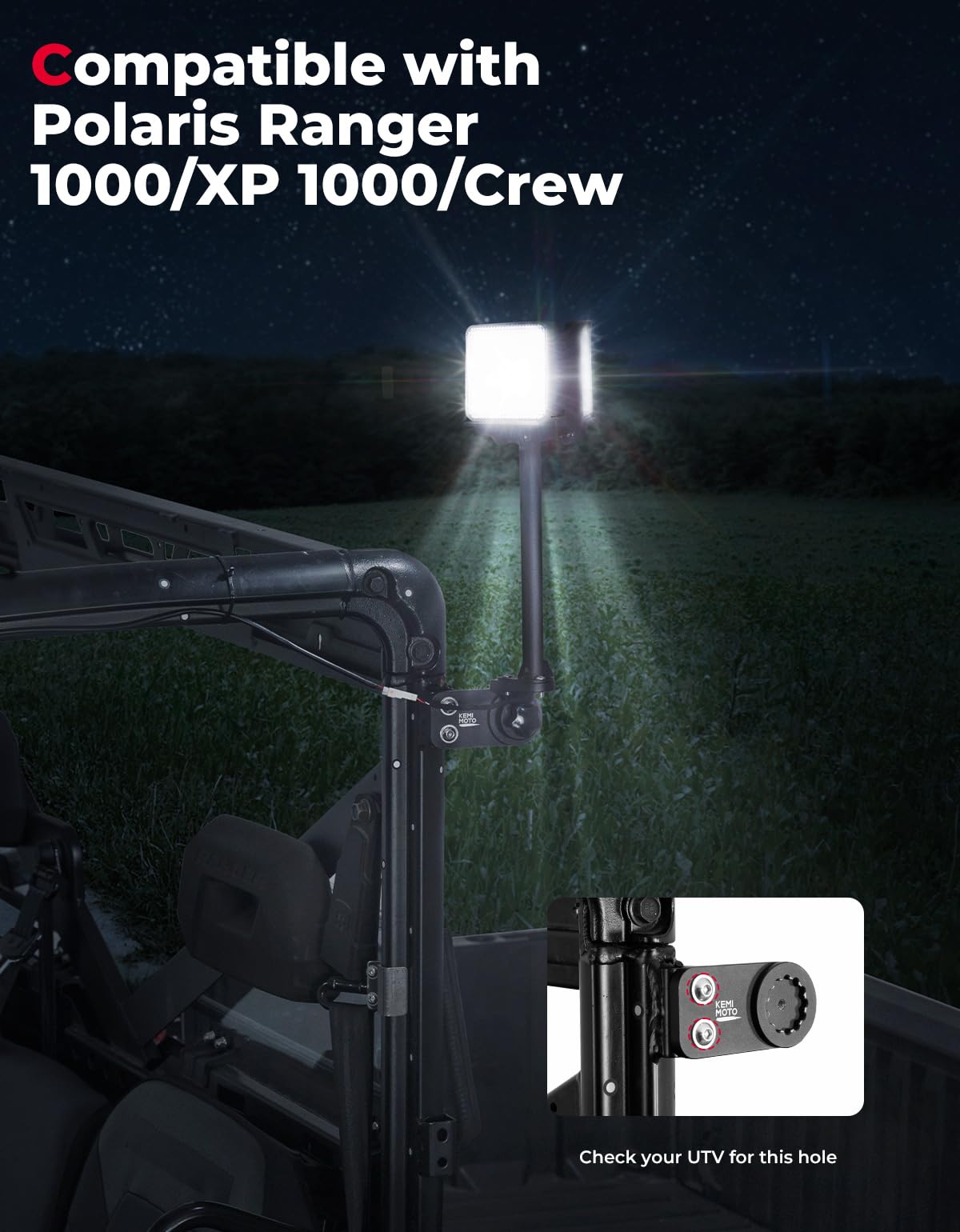 Work Light LED Spotlight for Polaris Ranger 1000/XP 1000 2018-2024 - Kemimoto