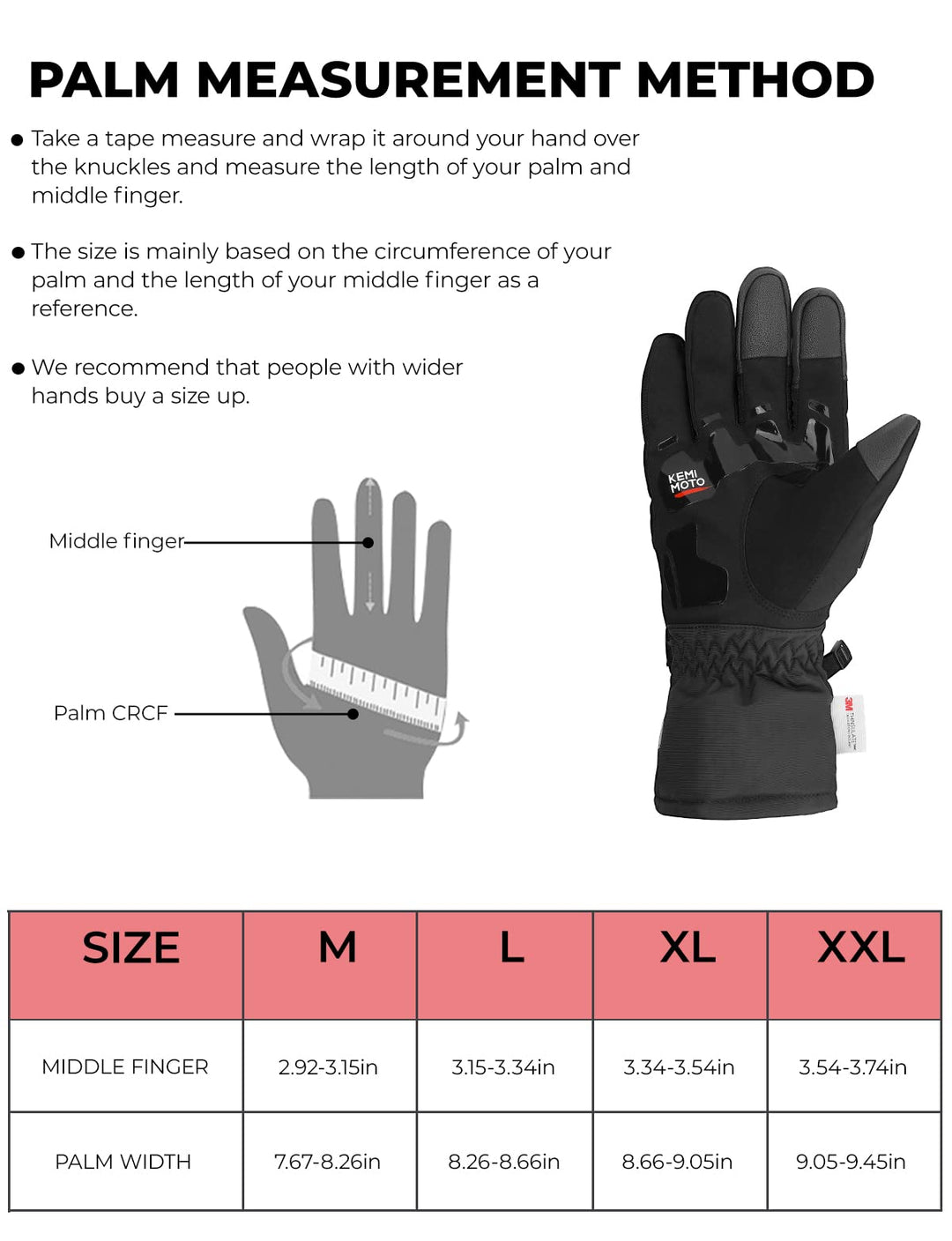 Winter Motorcycle Gloves, Rainproof Riding Gloves with Touchscreen - Kemimoto