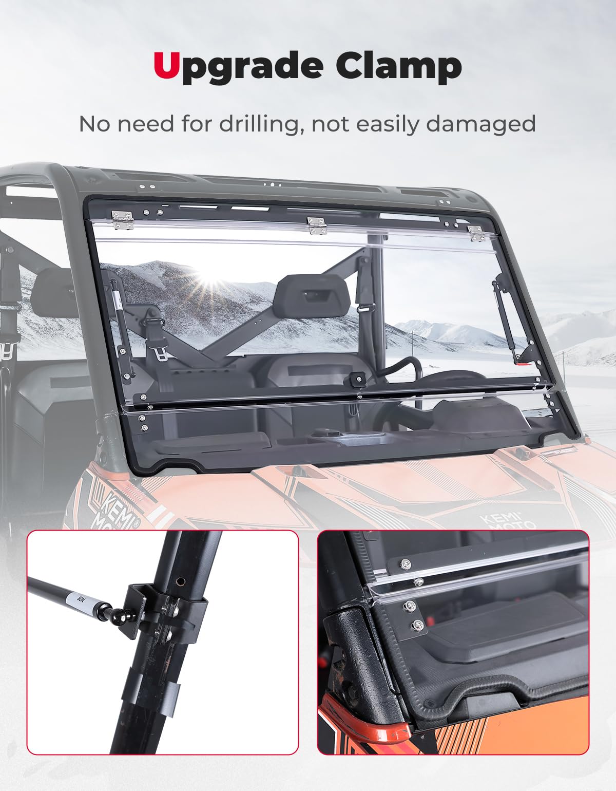 2-IN-1 Flip Windshield for Polaris Ranger XP 900/1000/ Crew XP 1000/ Diesel - Kemimoto