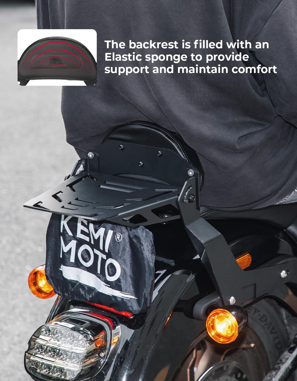 Passenger Backrest Sissy Bar with Luggage Rack and Docking Hardware Kits - Kemimoto