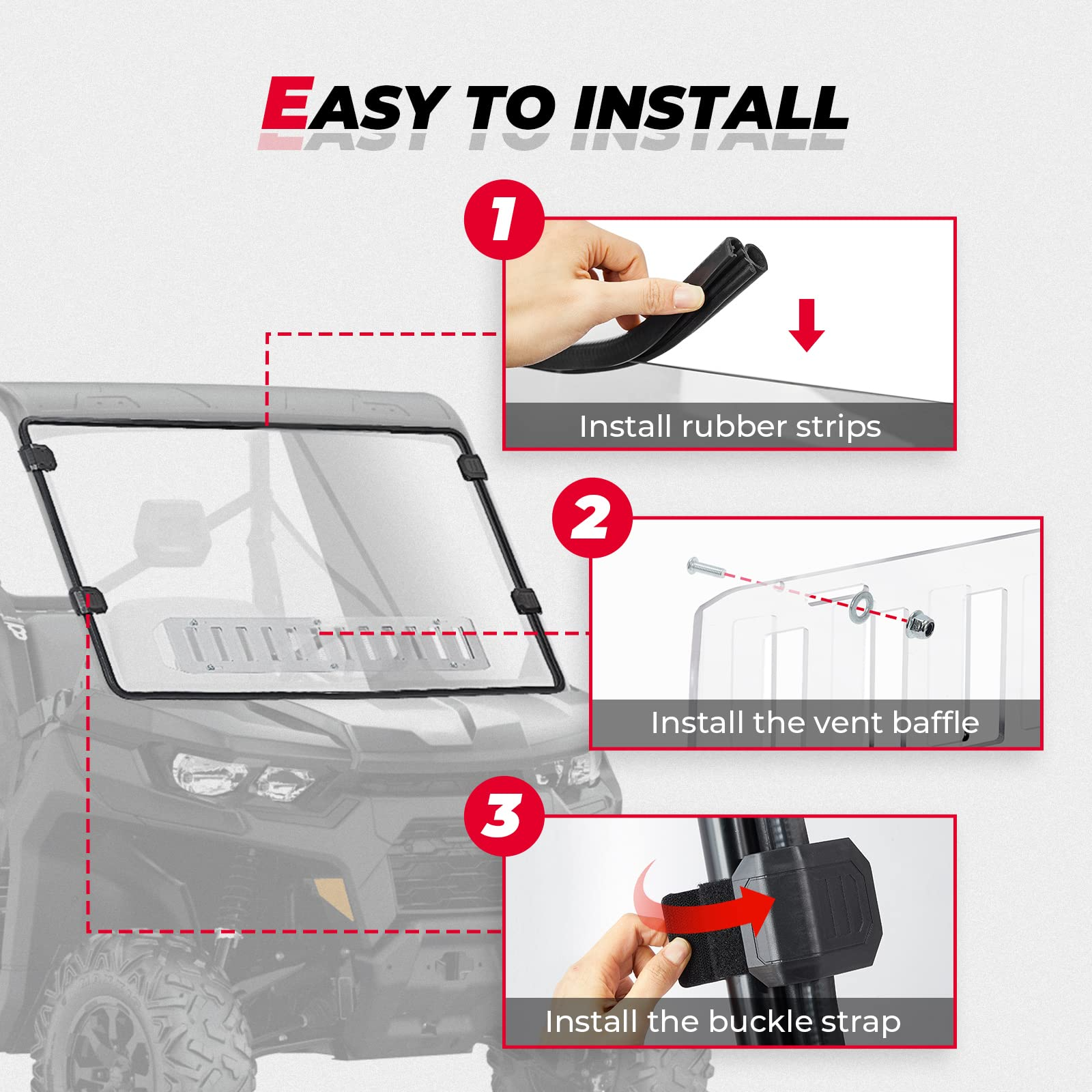 Rear & Front Vented Full Windshield for Can Am Defender - Kemimoto