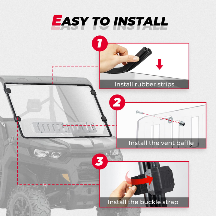 Front Vented Full Windshield & Soft Rear Windshield for Can Am Defender - Kemimoto