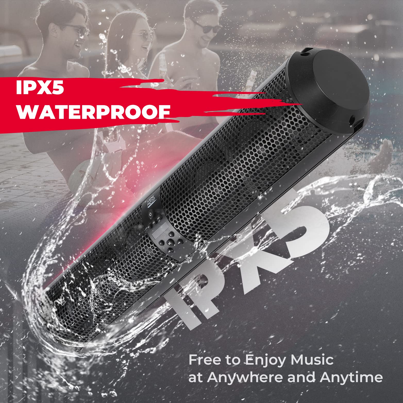 6 Speaker UTV Bluetooth Sound Bar, 28 Inches Wide, IPX5 Waterproof, Adapt to 1.56