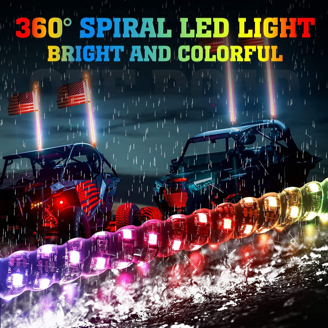 3FT LED Whip Lights with Bluetooth Fit Can-Am / Polaris RZR (2pcs