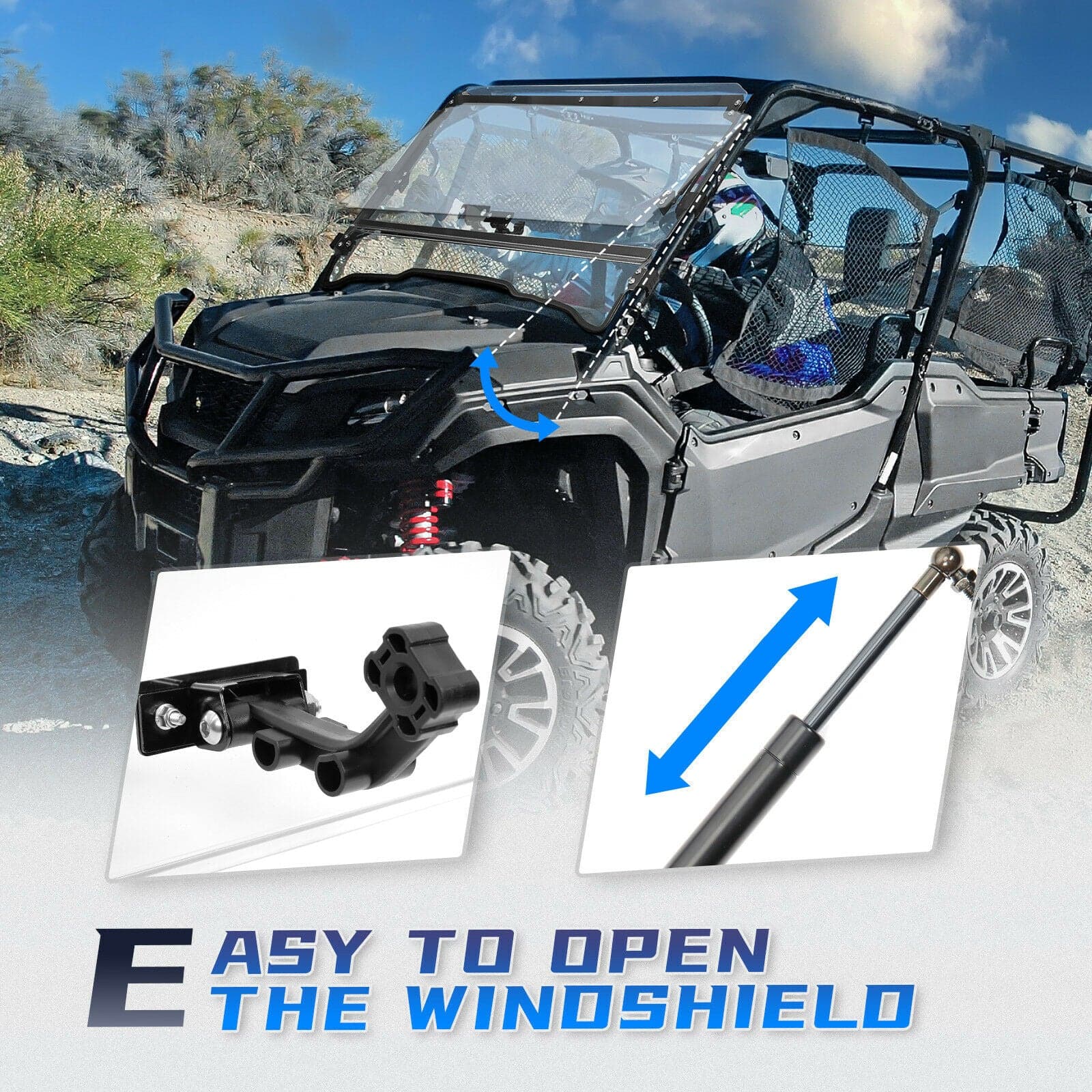 UTV 3-IN-1 Flip Windshield For 2016-2021 Honda Pioneer 1000 /1000-5 - KEMIMOTO