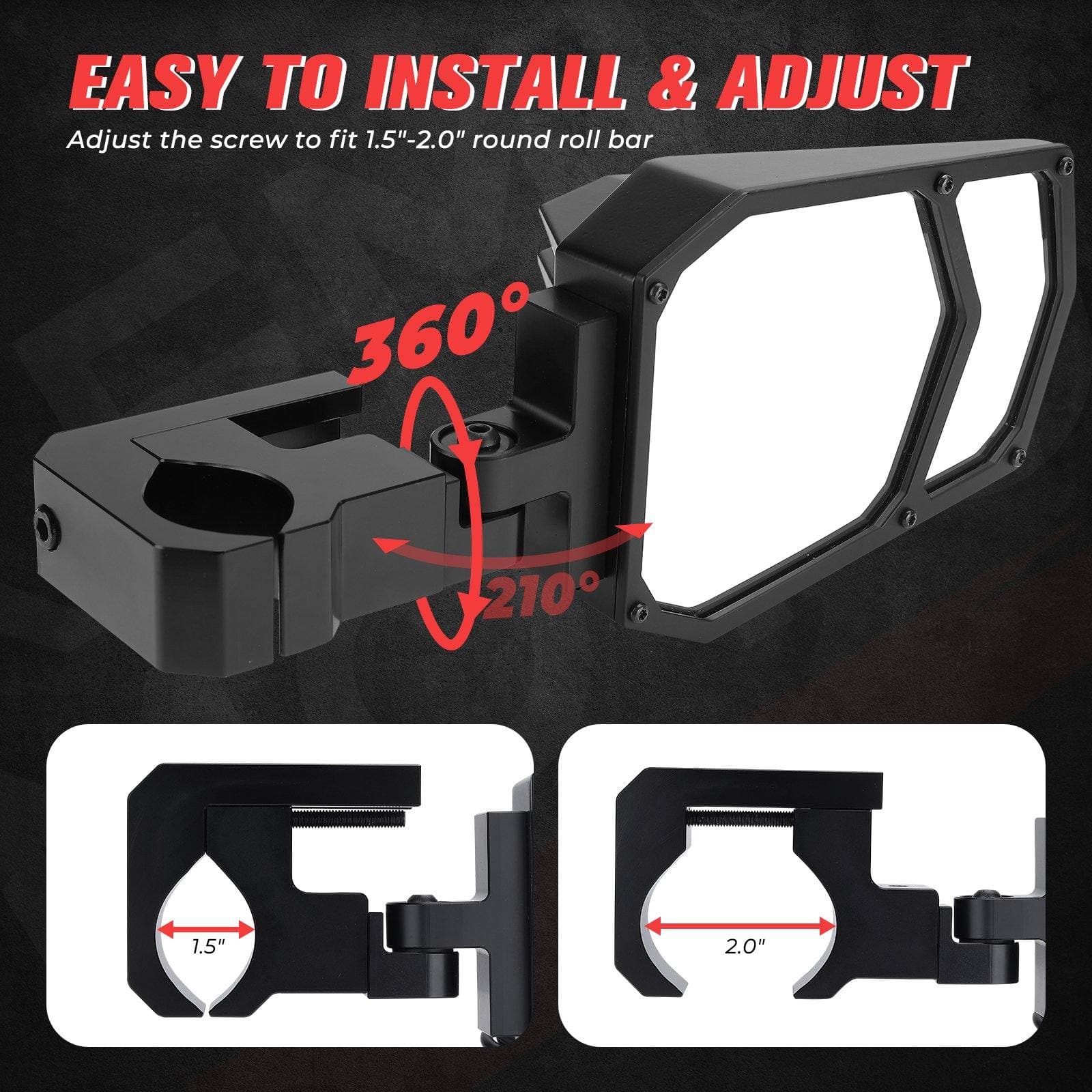 Universal UTV LED Light Mirror (New design) Fits 1.5