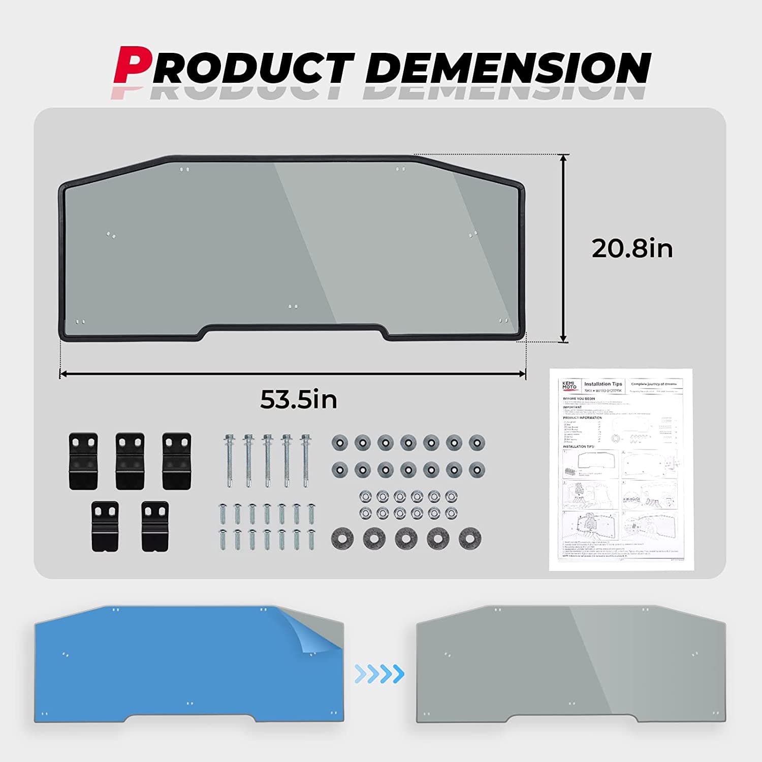 Heavy Duty Rear Windshield For Can-Am Defender HD5/8 /10/MAX 2016-2022 - Kemimoto