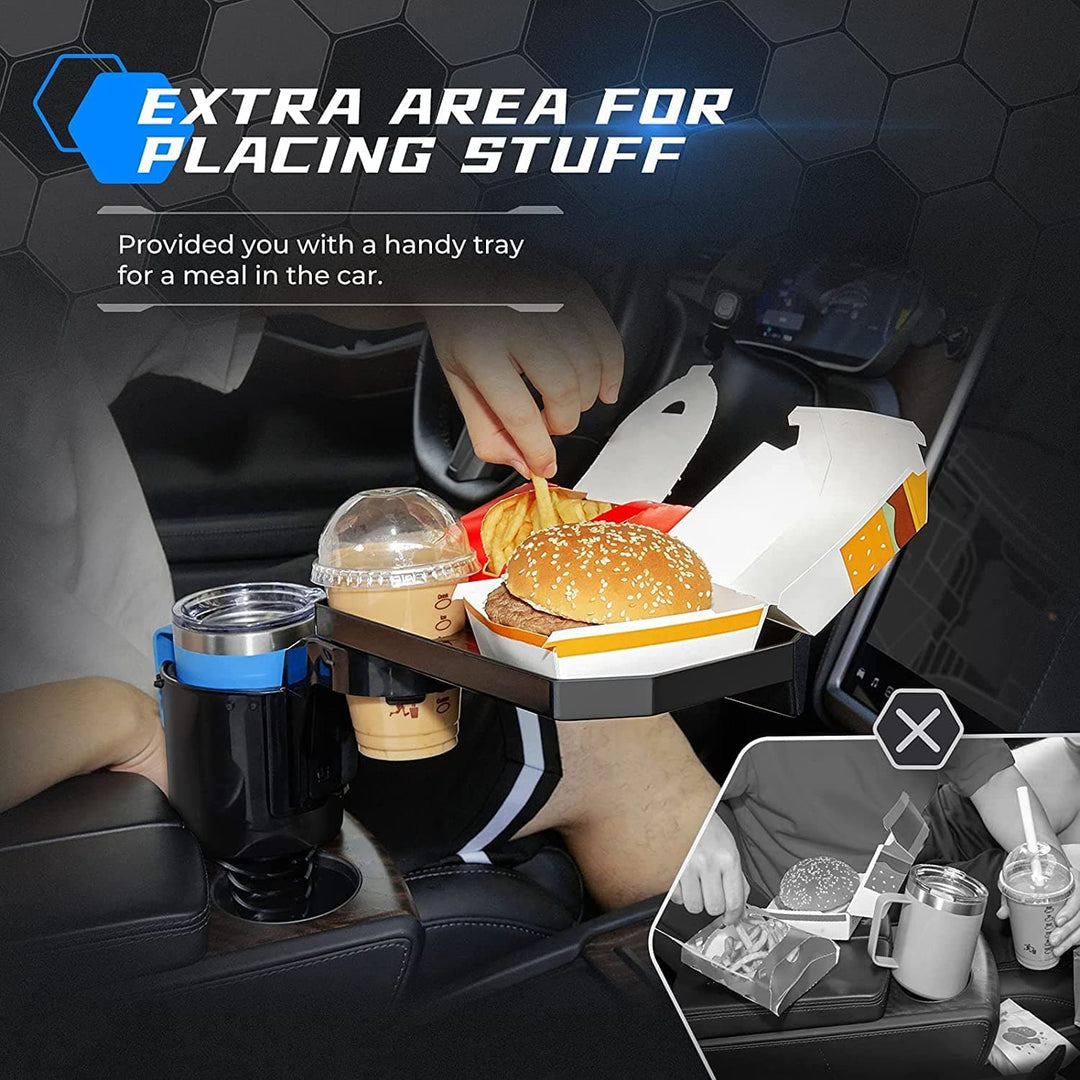 Car Cup Holder Expander With Tray 360 Degree Adjustable Arm Tray