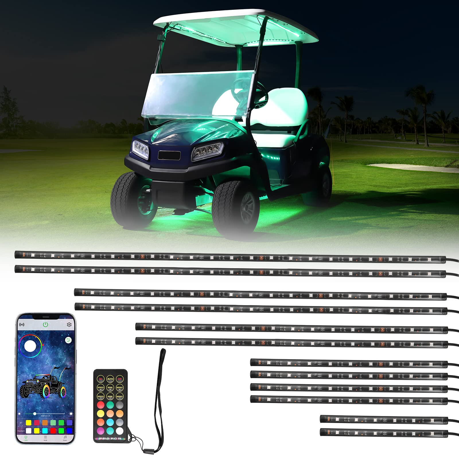 Golf Cart Million Colors Underglow LED Light Kit 12V 12PCS - Kemimoto