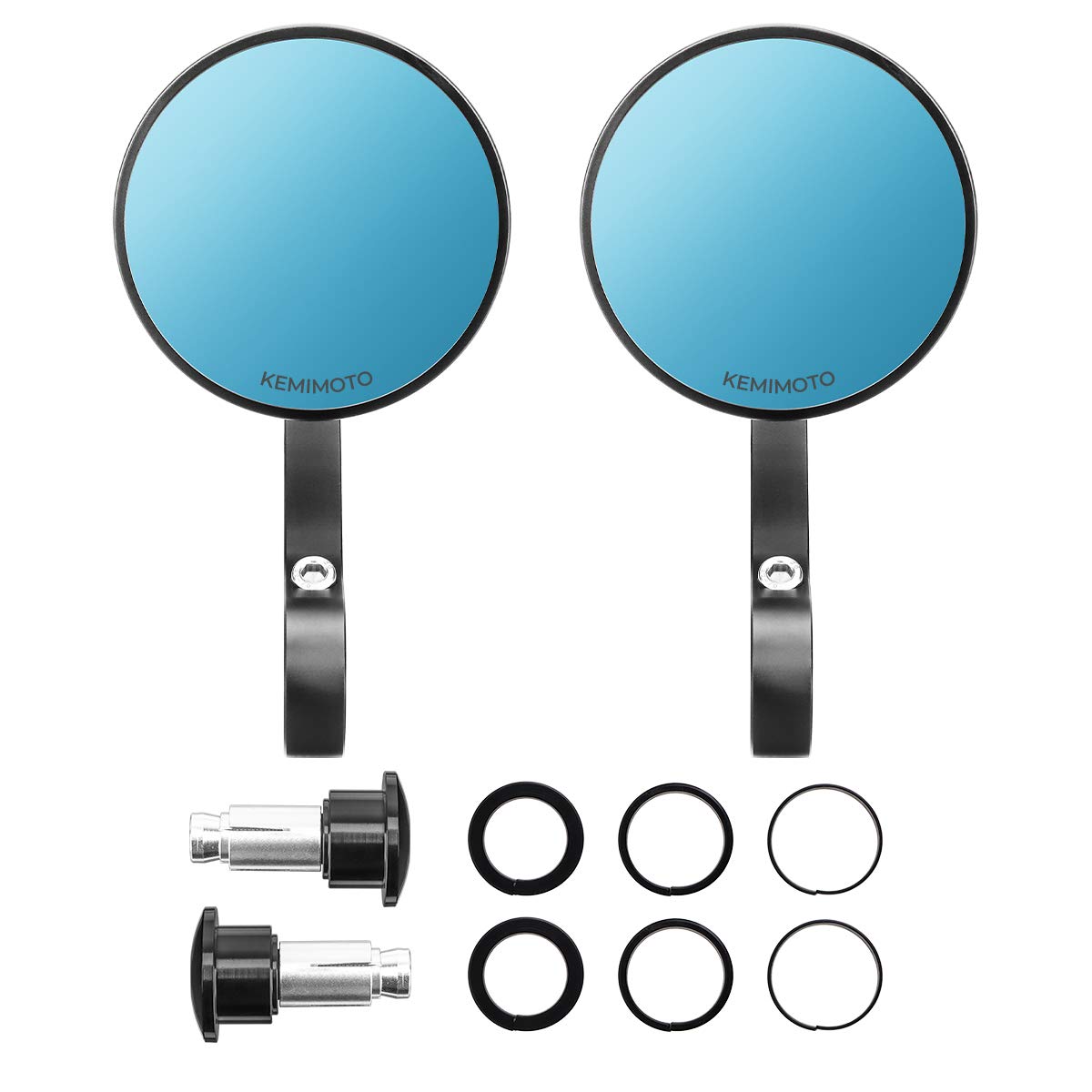 Motorcycle Handlebar Bar End Mirrors, Blue Lense Anti Glare Universal 7/8