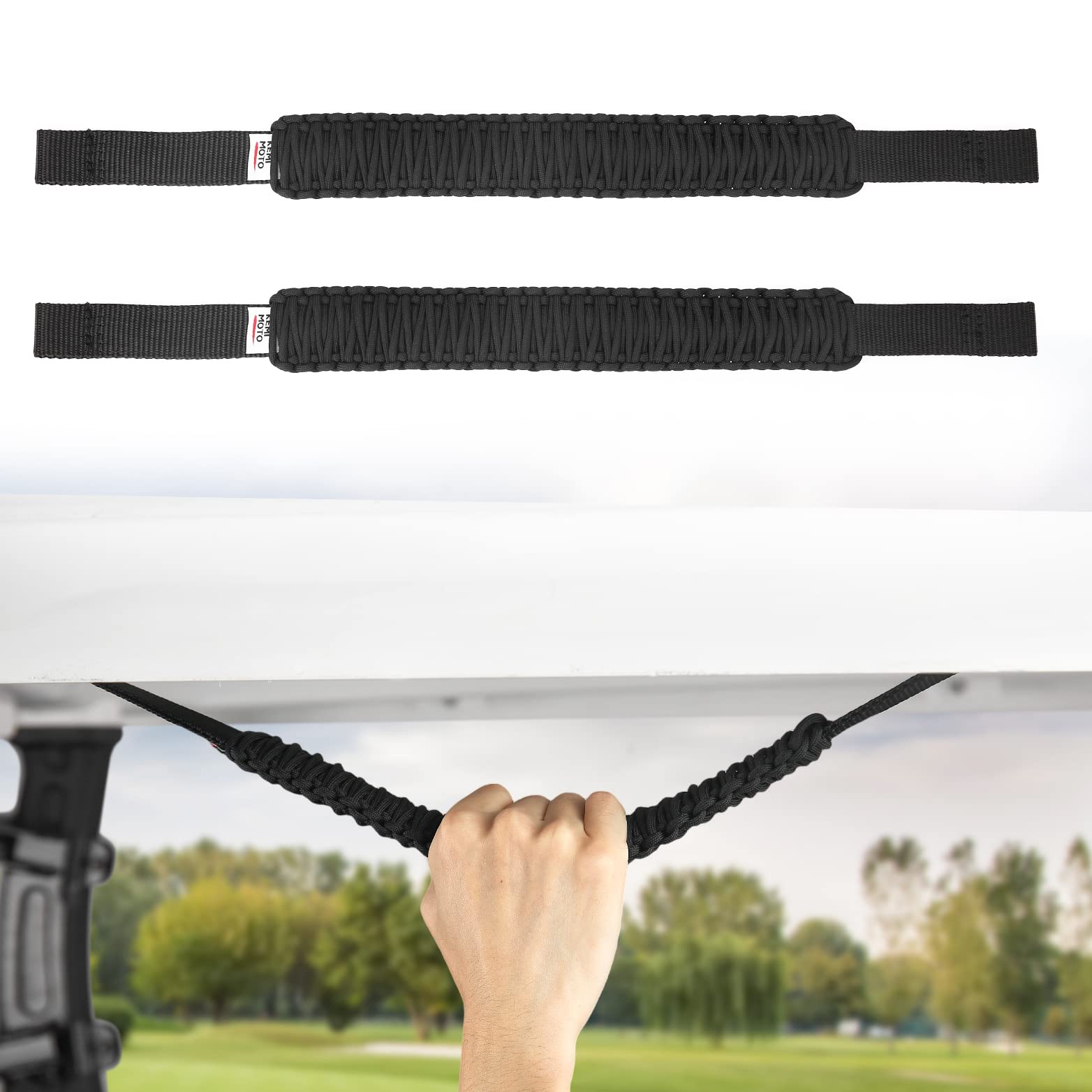 Golf Cart Grab Handles Compatible with EZGO, Club Car, Drive2, Icon, Black - Kemimoto