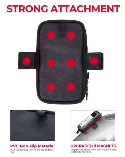 Motorcycle Magnetic Tank Bag, with 8 Strong Magnets Touch Screen for Cell phone up to 6.3 Inch - Kemimoto