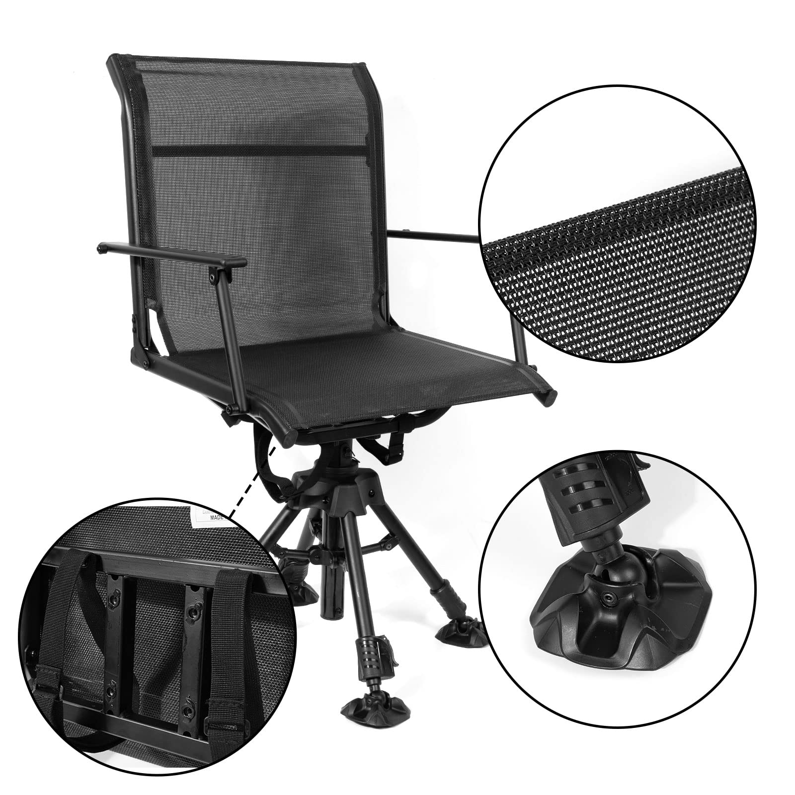 Huting Fishing Chair, 360° Silent Swivel Hight Adjustable Quick Folding Blind Chair - Kemimoto