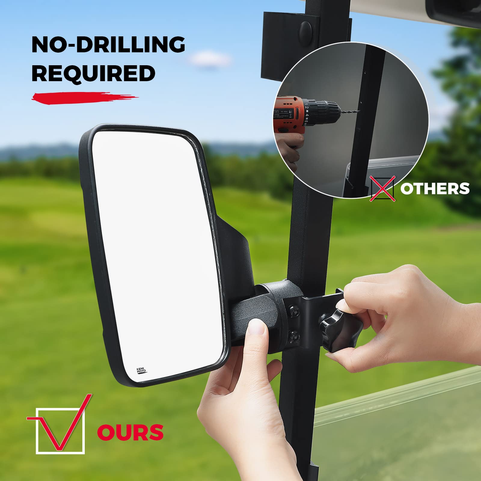 No-Drilling Required Golf Cart Side Mirrors for 0.75