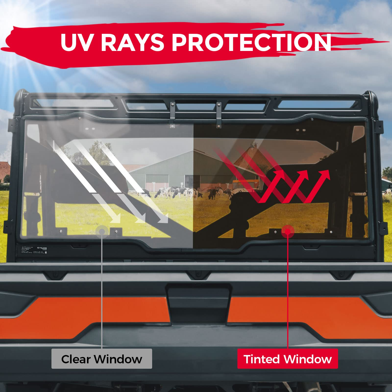 Rear Window, Anti UV Rear Windshield Compatible with 2017-2023 Polaris Ranger - Kemimoto