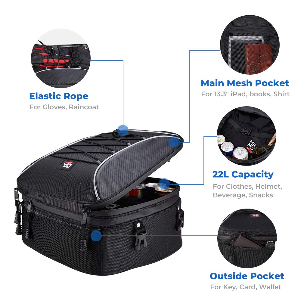 30L Dual Use Motorcycle Tail Bag with Waterproof Rain Cover - Kemimoto