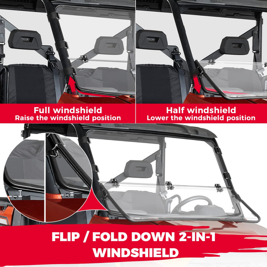 Polaris Ranger 1000 / XP 1000 / Crew 2017-2023 2-IN-1 Flip Up Full Windshield - Kemimoto