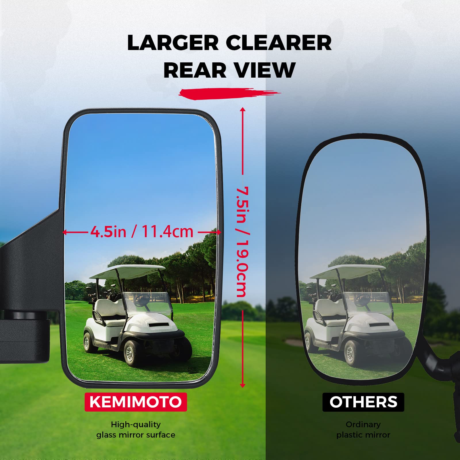 No-Drilling Required Golf Cart Side Mirrors for 0.75