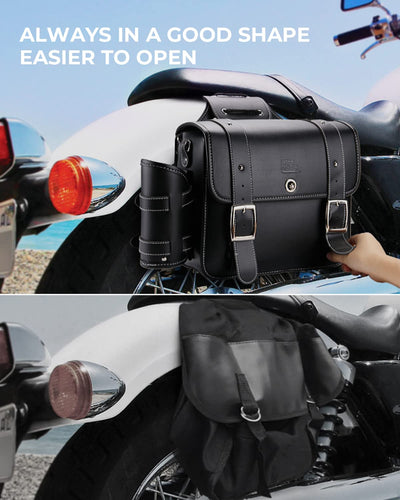 Motorcycle PU Leather Saddlebags With Water Cup Holder For Dyna Sportster - Kemimoto