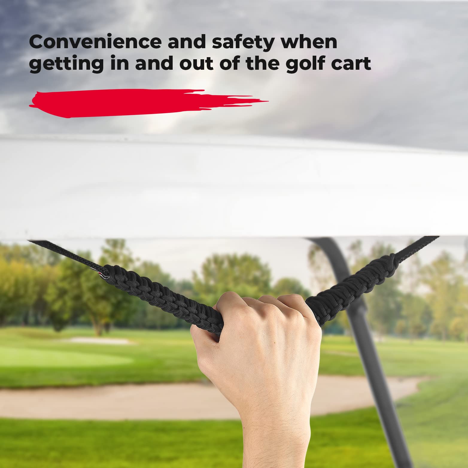 Golf Cart Grab Handles Compatible with EZGO, Club Car, Drive2, Icon, Black - Kemimoto