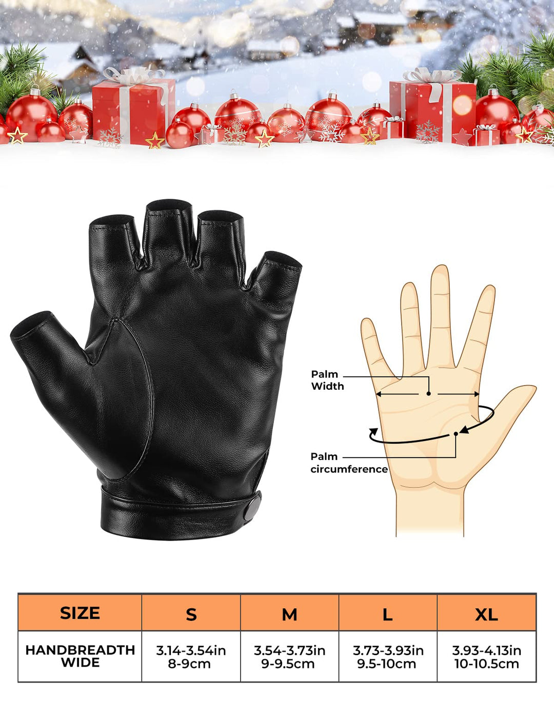 KEMIMOTO Fingerless Driving Gloves PU Faux Leather Outdoor Sport Black Half Finger Glove for Men Women Teens