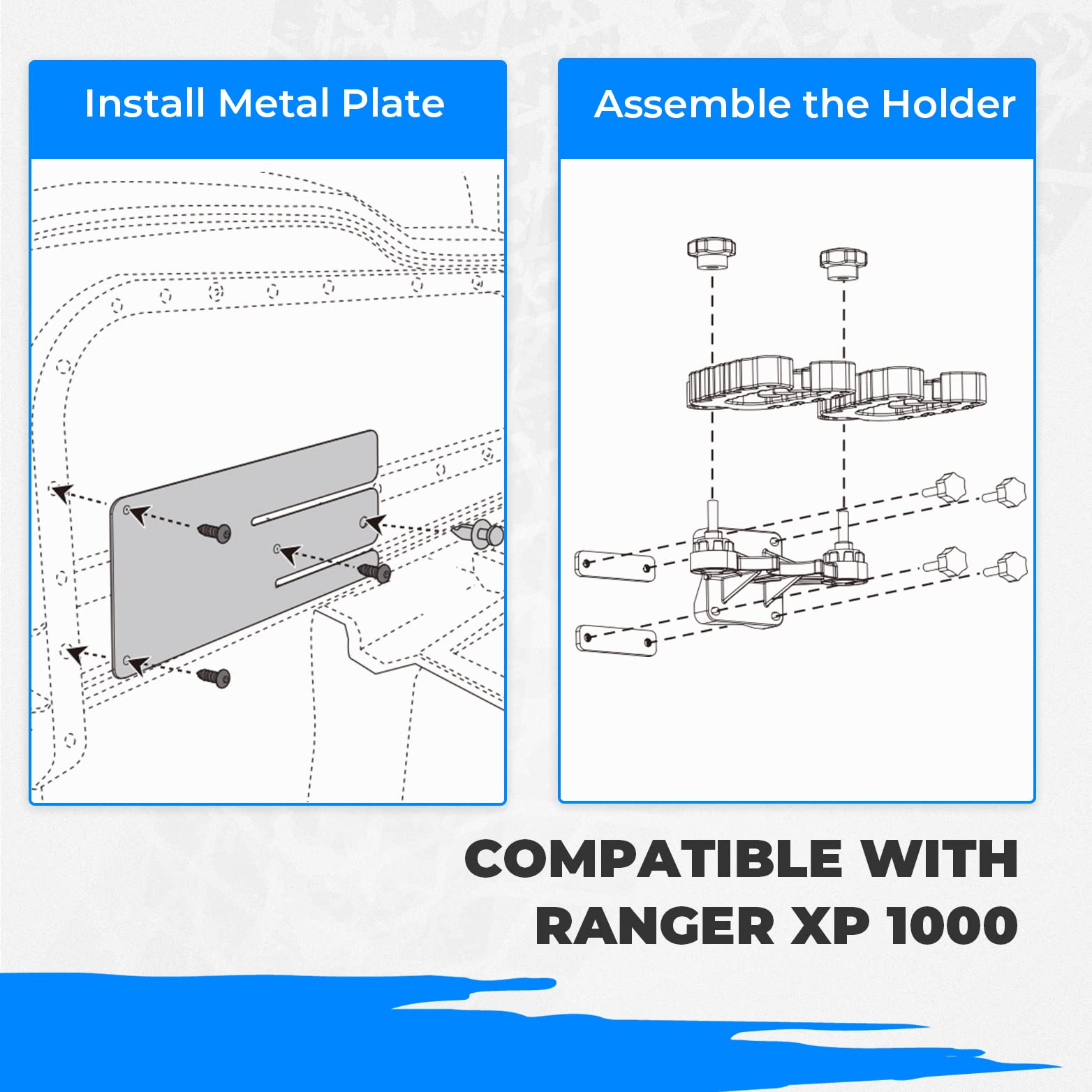 Ranger Shotgun Holder Rack, Under Seat UTV Gun Mount Bow Rack Tool Grips with Rubber Straps - Kemimoto